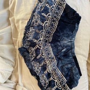 Boho blue tye dye elephant print shorts